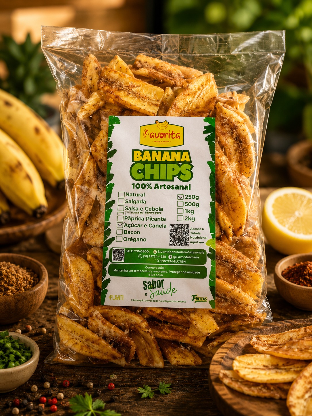Banana Chips com Açúcar e Canela